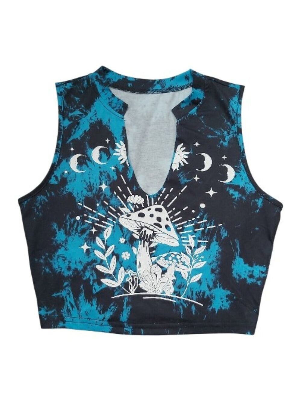 NWT Remidoo Mushroom Celestial Crop Top XS Blue Black Tie-Dye Graphic Tank Top
